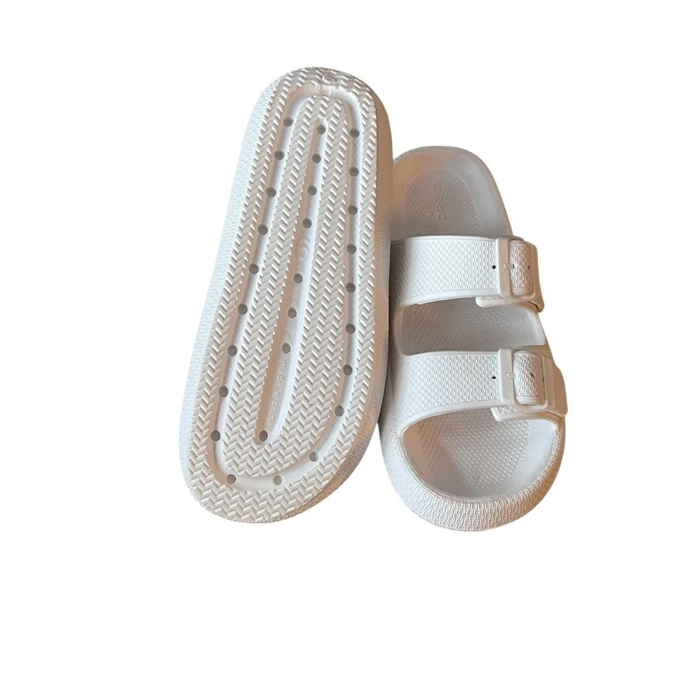 JSlides Beach Slides White EVA Comfort Adjustable Buckle Sliders Sandals Size 9M